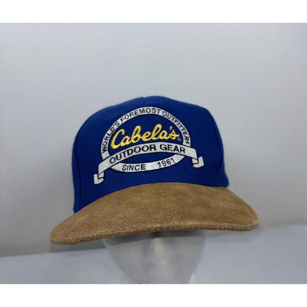 Vtg Cabelas Outdoor Gear Hat Suede Leather Bill Hunt Logo Trucker Baseball Cap